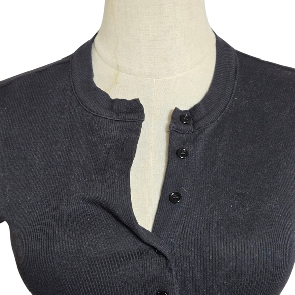 Reformation Black Ribbed Button Front Mini Dress - Picture 2 of 8